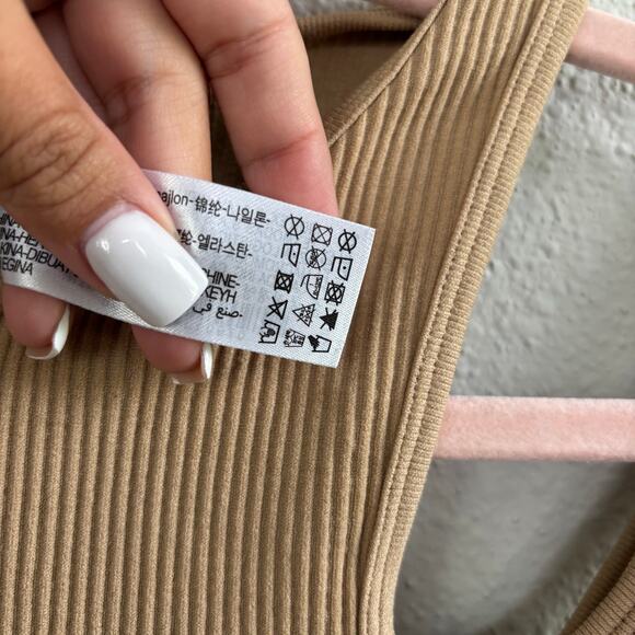 Zara Tan Camel Cutout Crop Tank Top Sleeveless Ribbed Women's Size XS - Small - Picture 6 of 10